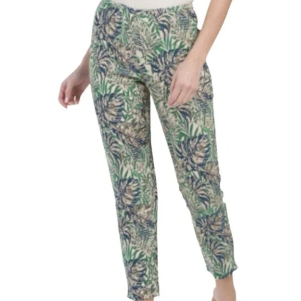 NWT $198 J.McLaughlin Margot Botanical Jacquard Blue/ Green Pants Sz6